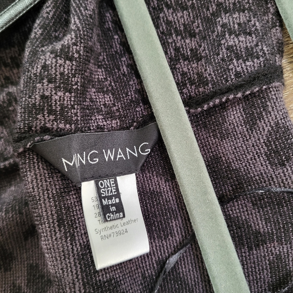 Ming Wang Gray Black Mixed Pattern Wrap Sweater Poncho Cardigan One Size OS Soft - Picture 6 of 8